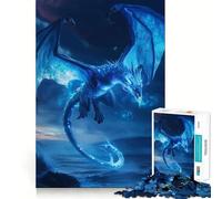 Rompecabezas de 1000 Piezas con diseño de dragón Azul,Arte fantástico,Corte preciso,desafío Inteligente y Divertido,Ideal para el Ocio 38x26cm