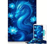 Rompecabezas de 1000 Piezas con diseño de dragón Azul y Flores de Loto Diseño de Corte preciso Regalo Ideal para Jugar y divertirse en cumpleaños 38x52cm