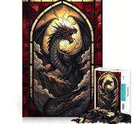 Rompecabezas de 1000 Piezas con diseño de dragón de vidrieras para Adolescentes Juego Inteligente para Relajarse y armar Patrones Lista de Deseos de Papá Noel 38x52cm