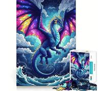 Rompecabezas de 1000 Piezas con diseño de dragón de vidrieras sobre el océano para Adolescentes Juguete para ejercitar la Mente, Ideal para Relajarse y Disfrutar del Arte Regalo Original 38x26cm