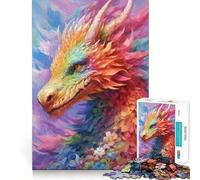 Rompecabezas de 1000 Piezas con diseño de dragón y Flores arcoíris para Adolescentes Ideal para Mejorar la Memoria, Relajarse y divertirse Corte Firme Regalo Festivo (38x26cm)
