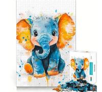 Rompecabezas de 1000 Piezas con diseño de Elefante bebé en Acuarela Juego para ejercitar la Mente Artesanía de Corte experta Un pasatiempo Fascinante para los Momentos de Ocio (50x75cm)