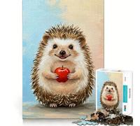 Rompecabezas de 1000 Piezas con diseño de Erizo Sonriente y Manzana para Adolescentes Ideal para estimular la Memoria, Jugar y Relajarse Bordes limpios Artículo de Papá Noel 38x52cm