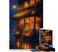Rompecabezas de 1000 Piezas con diseño de escaparate Floral en una Noche lluviosa para Adolescentes Juguete para ejercitar la Mente Juego de Mesa en Grupo Arte y Montaje Regalo clásico (38x26cm)