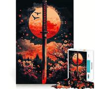 Rompecabezas de 1000 Piezas con diseño de Espada samurái al Atardecer para Adultos Ideal para estimular la Memoria, Relajarse y Jugar con Rompecabezas Corte Suave Regalo de cumpleaños (50x75cm)