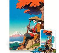 Rompecabezas de 1000 Piezas con diseño de Esqueleto samurái y Vista a la montaña para Adolescentes Mejora la Memoria, es Informal, Relajante y Tiene Bordes precisos Un Regalo Elegante (38x52cm)