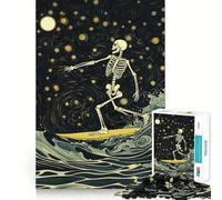 Rompecabezas de 1000 Piezas con diseño de Esqueleto Surfista en la Noche Estrellada para Adolescentes Ideal para Mejorar la Memoria y el Tiempo Libre Diseño de Corte sólido Artículo de Santa Claus