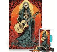 Rompecabezas de 1000 Piezas con diseño de Esqueleto Tocando la Guitarra para Adolescentes Recuerda, Mejora, Calma, Mente Clara Arte Coleccionable 38x26cm