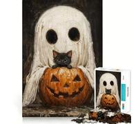 Rompecabezas de 1000 Piezas con diseño de Fantasma Adorable y Gato Negro con Calabaza para Adolescentes Juguete Divertido para Compartir Bordes precisos Artículo de Santa Claus 38x52cm