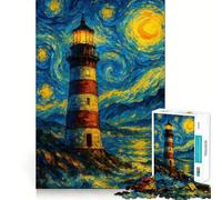 Rompecabezas de 1000 Piezas con diseño de Faro bajo un Cielo Estrellado para Adolescentes Juego Creativo Verdadero desafío (38x26cm)
