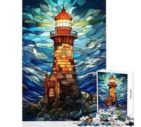 Rompecabezas de 1000 Piezas con diseño de Faro y vidrieras para decoración del hogar Juguetes Regalos para Amigos Secretos Juegos educativos interesantes para Reducir el estrés (tamaño 38x52cm)