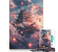 Rompecabezas de 1000 Piezas con diseño de faroles en Flor de Cerezo Juego Divertido para desarrollar la Habilidad Mental Juego Casual Decoración navideña (38x26cm)