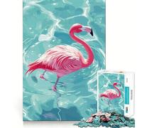 Rompecabezas de 1000 Piezas con diseño de Flamenco Rosa en Agua Azul para Adolescentes Juego de ingenio y relajación (38x26cm)