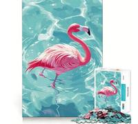 Rompecabezas de 1000 Piezas con diseño de Flamenco Rosa en Agua Azul para Adultos Juguete para ejercitar la Mente Diseño Casual y Relajante Colección de Arte para armar Pieza (50x75cm)