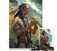 Rompecabezas de 1000 Piezas con diseño de flautista Nativo Americano para Adultos Ayuda a Mejorar la Memoria, fomenta la Tranquilidad y Proporciona un Momento de relajación Regalo Premium (50x75cm)