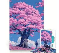 Rompecabezas de 1000 Piezas con diseño de Flor de Cerezo Rosa Estilo Retro Arte de Corte preciso Juego de lógica y Pensamiento Tiempo de Juego Tranquilo Actividad de cumpleaños (50x75cm)