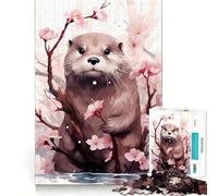 Rompecabezas de 1000 Piezas con diseño de Flor de Cerezo y Nutria,Bordes impecables,Divertido Rompecabezas,Regalo para Relajarse,Juego de cumpleaños,Regalo artístico (50x75cm)