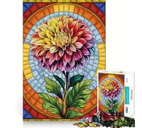Rompecabezas de 1000 Piezas con diseño de Flor de Dalia Radiante en vidriera para Adolescentes Juguete Mental para Relajarse y desconectar Bordes precisos Regalo increíble (50x75cm)