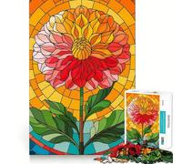 Rompecabezas de 1000 Piezas con diseño de Flor de Dalia Radiante en vidriera para Adolescentes Juguete de lógica Fina, Divertido y Relajante Decoración de Pared con Bordes limpios (38x26cm)
