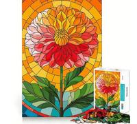Rompecabezas de 1000 Piezas con diseño de Flor de Dalia Radiante en vidriera para Adolescentes Juguete para ejercitar la Mente Diseño Relajante para armar Regalo preciado (38x52cm)