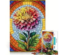 Rompecabezas de 1000 Piezas con diseño de Flor de Dalia Radiante en vidriera para Adultos y Adolescentes Juguete de lógica sólida Divertido y silencioso Corte de precisión Selección