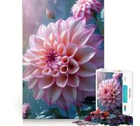Rompecabezas de 1000 Piezas con diseño de Flor de Dalia Rosa con Gotas de Agua para Adolescentes Juguete de lógica, Sencillo y Divertido Bordes Suaves Regalo Elegante (38x26cm)