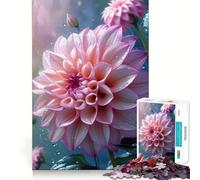 Rompecabezas de 1000 Piezas con diseño de Flor de Dalia Rosa con Gotas de Agua para Adultos Juguete para ejercitar la lógica y el Tiempo Libre Bordes Lisos Regalo de Temporada (50x75cm)