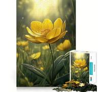 Rompecabezas de 1000 Piezas con diseño de Flor de ranúnculo Amarillo y Gotas de rocío para estimular la concentración Tecnología Avanzada de Corte láser Juego Mental para Llevar de Viaje Regalo