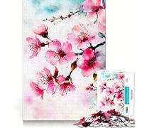 Rompecabezas de 1000 Piezas con diseño de Flores de Cerezo en Acuarela para Adolescentes Juguete para ejercitar la Mente Juego de Mesa en Grupo Arte y Montaje Regalo clásico (50x75cm)