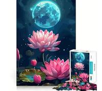 Rompecabezas de 1000 Piezas con diseño de Flores de Loto Rosas bajo una Luna Azul Ideal para Adolescentes Juguete para desarrollar la Capacidad Mental relajación y precisión
