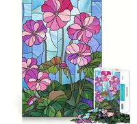 Rompecabezas de 1000 Piezas con diseño de Flores de vidrieras, Corte preciso, Divertido desafío Mental, Juguete para el Tiempo de Descanso, Juego de cumpleaños, Arte para Jugar (38x26cm)