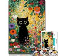 Rompecabezas de 1000 Piezas con diseño de Flores y Gatos Negros para Adolescentes Un Juego desafiante Ideal para Regalar a Toda la Familia (38x26cm)