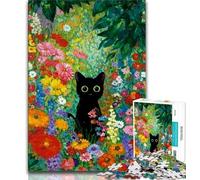 Rompecabezas de 1000 Piezas con diseño de Flores y Gatos Negros para Adultos, Juego Familiar para aliviar el estrés, desafío difícil, colección de Artistas, Bellas Artes (50x75cm)