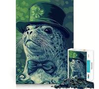 Rompecabezas de 1000 Piezas con diseño de Foca en Sombrero de trébol para Adolescentes Juguete de lógica para Jugar en Grupo Corte de precisión Regalo Original (50x75cm)