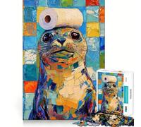 Rompecabezas de 1000 Piezas con diseño de Foca y Sombrero de Papel higiénico para Adolescentes Mejora la Memoria, relaja la Mente y CREA un Regalo Original (38x52cm)