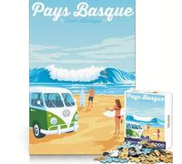 Rompecabezas de 1000 Piezas con diseño de Furgoneta de Surf del País Vasco para adultosIdeal para ejercitar la Mente,aliviar el estrés y divertirse encajando perfectamenteUn Regalo estupendo 38x26cm