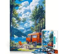 Rompecabezas de 1000 Piezas con diseño de Furgoneta Naranja acampando Junto al Lago para Adolescentes Ideal para estimular la Memoria, Jugar y Relajarse Bordes Ajustados Regalo Premium (50x75cm)