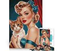 Rompecabezas de 1000 Piezas con diseño de Gata Rubia Pin-up,Piezas Ajustadas,Juguete Creativo y Divertido,Ideal para Momentos de diversión acogedores y como Regalo de cumpleaños 38x52cm