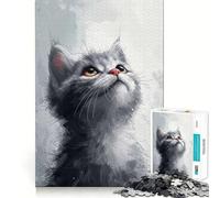 Rompecabezas de 1000 Piezas con diseño de Gatito Gris Ideal para Adultos Juguete Que desafía la Mente Corte preciso y alineación Actividad Divertida para Toda la Familia (50x75cm)