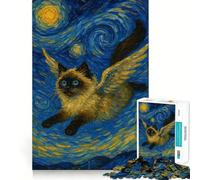 Rompecabezas de 1000 Piezas con diseño de Gato Alado al Estilo de La Noche Estrellada Juego para ejercitar la Mente Artesanía de Corte experta Un pasatiempo Fascinante para los Momentos de Ocio