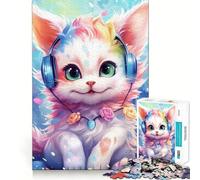 Rompecabezas de 1000 Piezas con diseño de Gato Amante de la música para Adultos y Adolescentes Juguete de lógica para Relajarse Corte de precisión Regalo Ideal (38x52cm)