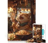 Rompecabezas de 1000 Piezas con diseño de Gato Amante del Ramen para Adolescentes, Ideal para Mejorar la Memoria, Relajarse y divertirse Diseño artístico con Corte nítido (38x26cm)