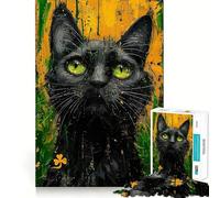 Rompecabezas de 1000 Piezas con diseño de Gato Amarillo y Verde para Adultos,Ideal para Mejorar la Capacidad Mental,Cortado con láser para un Ajuste y una Actividad Divertida para Toda la Familia