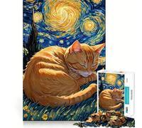 Rompecabezas de 1000 Piezas con diseño de Gato atigrado Naranja durmiendo en una Noche Estrellada Ideal para Adolescentes Juguete de lógica Clara Ligero y Relajante Corte Perfecto Regalo conmovedor