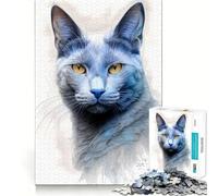 Rompecabezas de 1000 Piezas con diseño de Gato Azul Ruso para Adolescentes Mejora la Memoria, facilita el Aprendizaje y Ayuda a Escapar de la Rutina ¡Una cálida Sorpresa! (38x26cm)