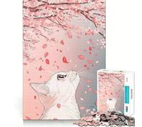 Rompecabezas de 1000 Piezas con diseño de Gato bajo pétalos de Cerezo,Corte Premium,Juego Creativo para ejercitar la Mente,Paz,diversión y decoración navideña para la Pared (38x26cm)