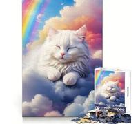 Rompecabezas de 1000 Piezas con diseño de Gato Blanco durmiendo en Las Nubes, Ideal para Adolescentes Entrenamiento Mental, atención Plena y evasión Bordes definidos Regalo de Temporada (50x75cm)