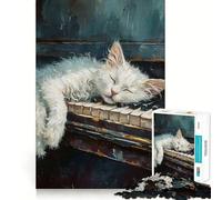 Rompecabezas de 1000 Piezas con diseño de Gato Blanco durmiendo sobre un Piano Juego de Memoria Mental Cierre Seguro sin Piezas Sueltas Ideal para Viajar ejercitar la Mente