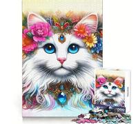 Rompecabezas de 1000 Piezas con diseño de Gato Blanco Entre Flores para Adolescentes Estimula el Pensamiento lógico y el Tiempo Libre Diseño Elegante y práctico (38x52cm)