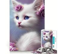 Rompecabezas de 1000 piezas con diseño de gato blanco y flores para adolescentes Ideal para estimular la mente divertirse recortando con precisión y como actividad relajante para desconectar (38x26cm)